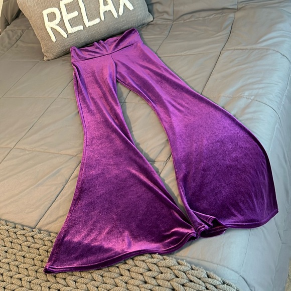 New S Small Home Cooked Karma Velvet Flare Pants High Rise 70’s Purple Woodstock - Picture 6 of 7
